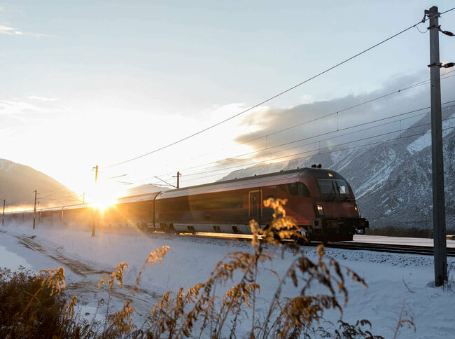 Zug vor Winterlandschaft