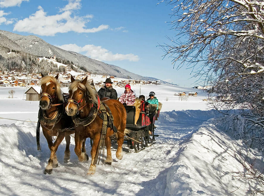 Winterlichte Pferdeschlittenfahrt in Strassen