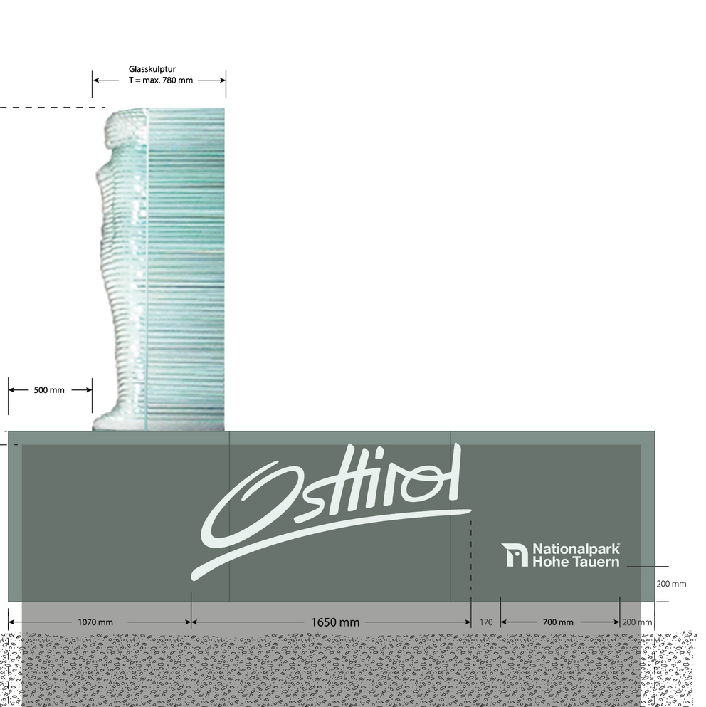 Eine technische Zeichnung von vorn und der Seite des neuen Eingangsportals in Nikolsdorf. 