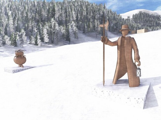 Holzwanderer im Tiefschnee vom Kinderland Obertilliach