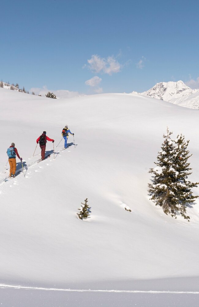 Drei Skitourengeher:innen beim Anstieg in Villgraten 